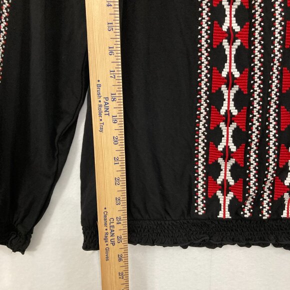 New INC International Concepts Large Black Red Boho Pattern Embroidered Blouse - Picture 5 of 8